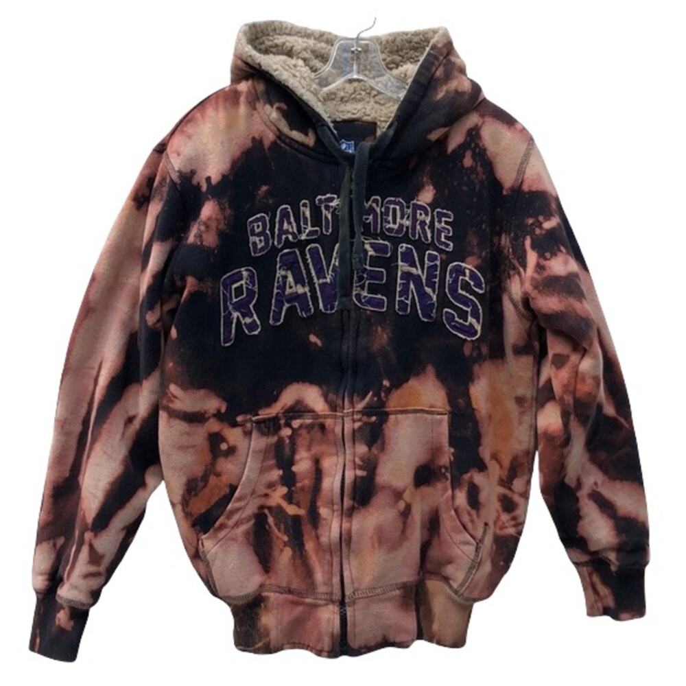NFL Ravens Baltimore Acid Tie Dye Sherpa Heavy Weight Zip Up Hoodie Mens Small